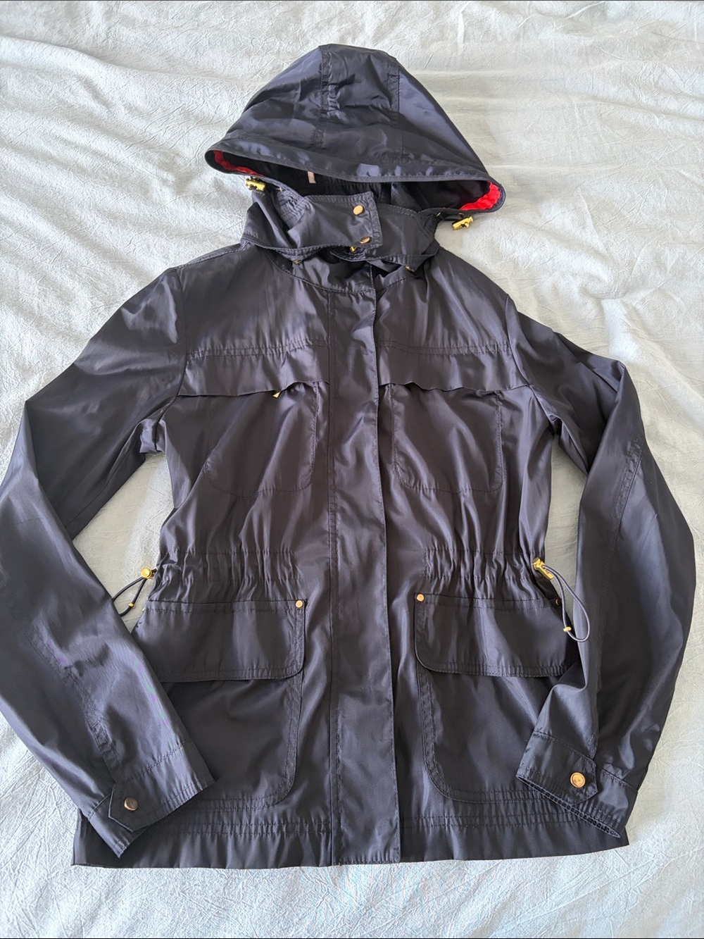Zara Navy Hooded Utility Jacket with Gold-Tone Details